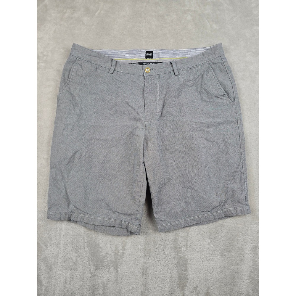 BOSS Hugo Boss Shorts Mens 36 Grey Micro Houndstooth Clyde Casual Chino